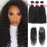 Meetu Hair Peruvian Curly Virgin Human Hair Weave 3 Bundles with 4*4 Lace Closure - MeetuHair